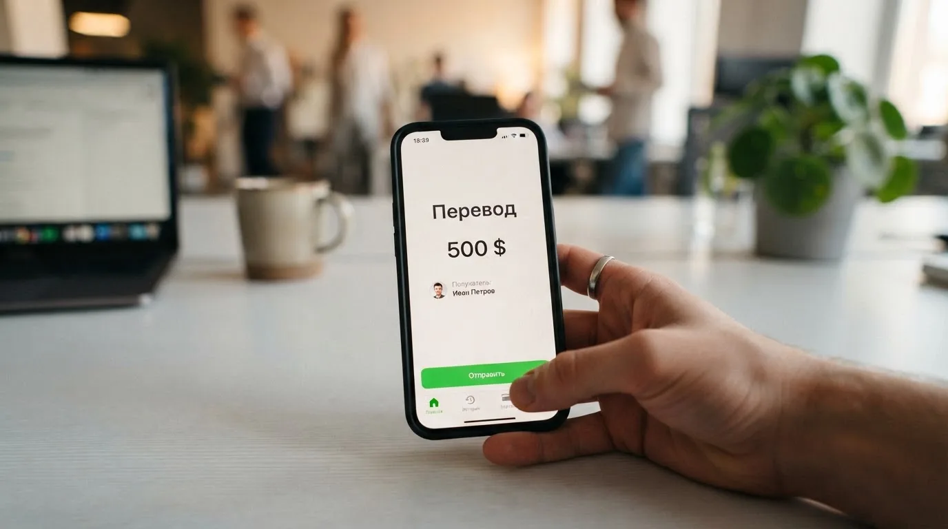 Телефон с экраном перевода стейблкоина