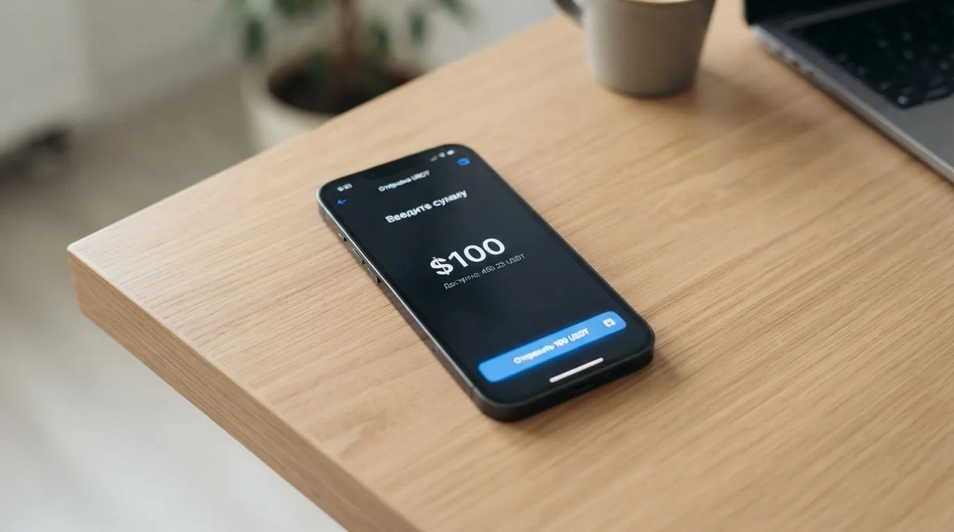 Телефон с экраном перевода стейблкоина