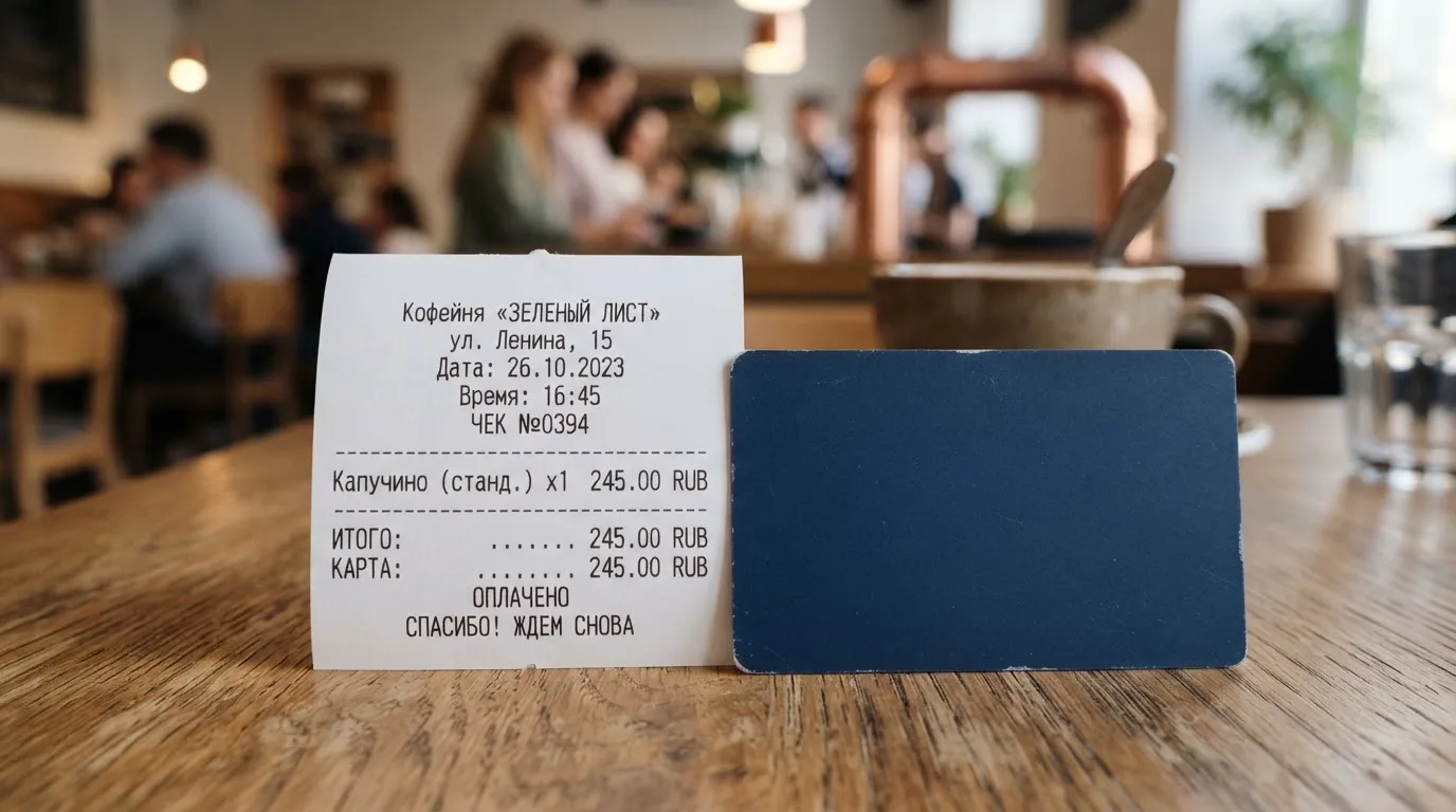 Чек и карта на столике в кафе