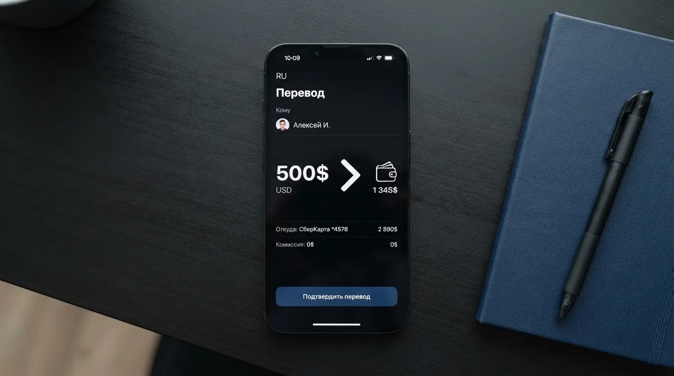 Телефон с экраном перевода стейблкоина