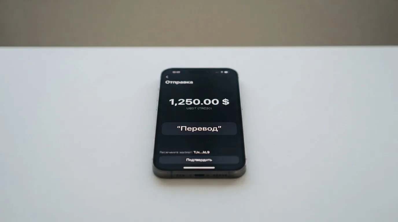 Телефон с экраном перевода стейблкоина