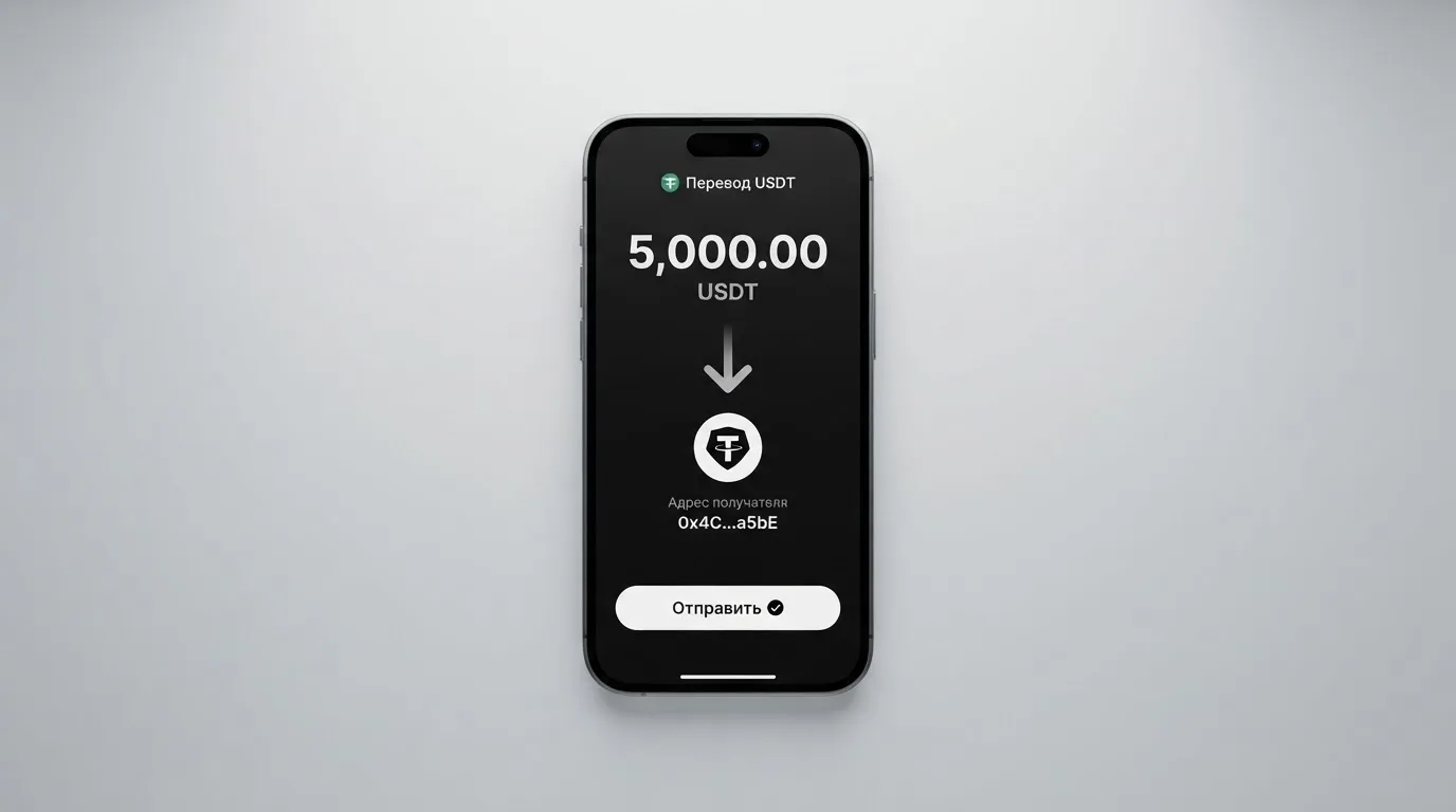 Телефон с экраном перевода стейблкоина